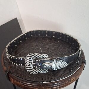 WB Atlas Ladies Bling Studded Western Belt Size S Black Leather Cowgirl